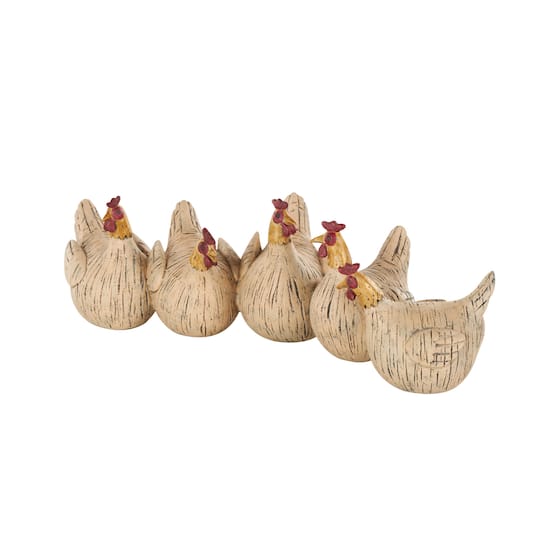 15.25" Beige Polystone Decorative Chicken Sculpture with Gold Heads